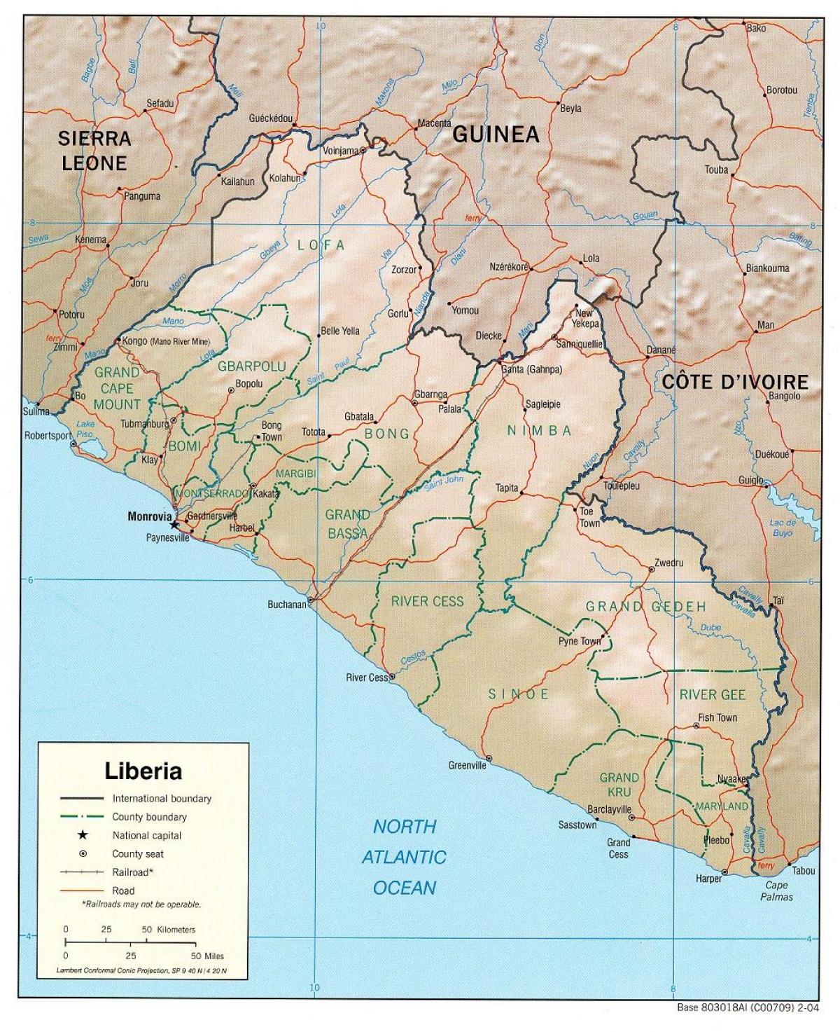 ramani ya kijiografia ramani ya Liberia