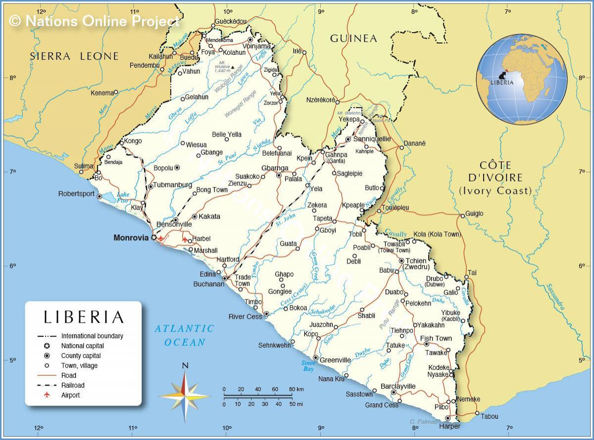 ramani ya Liberia afrika magharibi