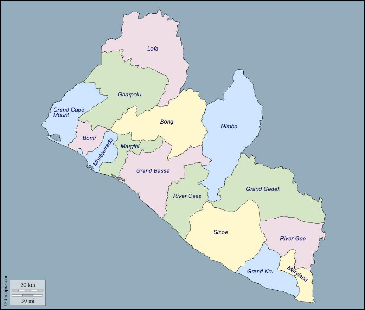 ramani ya Liberia wilaya